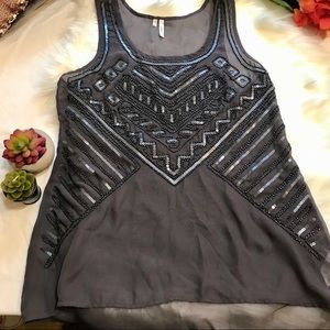 Shear Grey Beaded Tank
